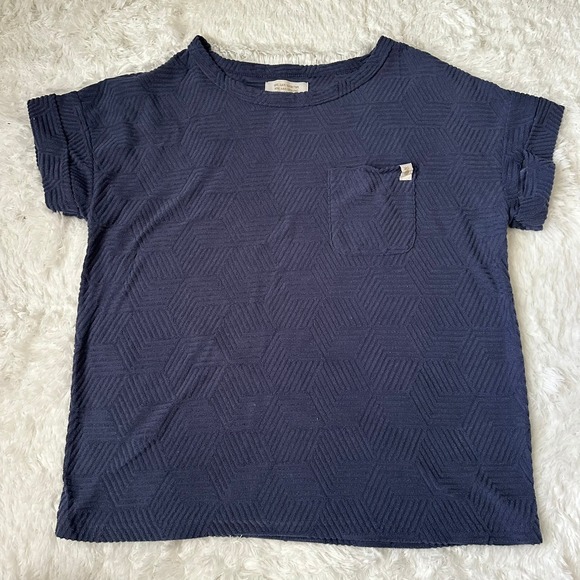 Simply Southern Women's Small Navy Textured Pocket Tee Shirt Top - Picture 1 of 6